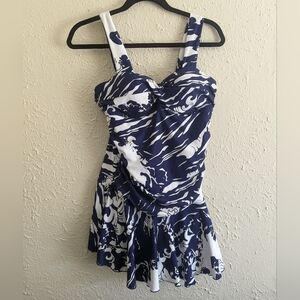 Unbranded Blue & White Ruffle Swim Dress
